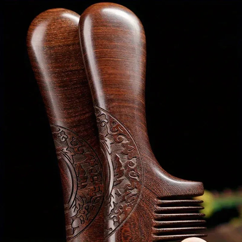 Natural Sandalwood Comb with Carved Double Sides (One Piece)