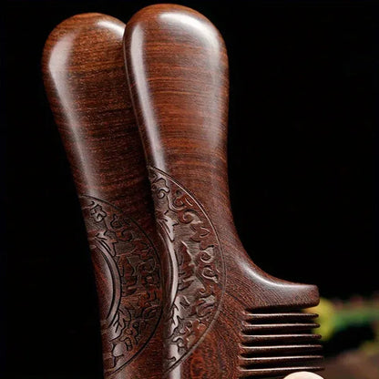 Natural Sandalwood Comb with Carved Double Sides (One Piece)