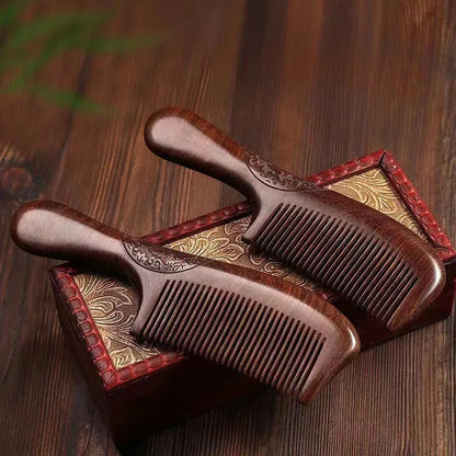 Natural Sandalwood Comb with Carved Double Sides (One Piece)