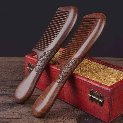 Natural Sandalwood Comb with Carved Double Sides (One Piece)