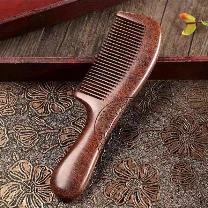 Natural Sandalwood Comb with Carved Double Sides (One Piece)