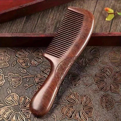 Natural Sandalwood Comb with Carved Double Sides (One Piece)